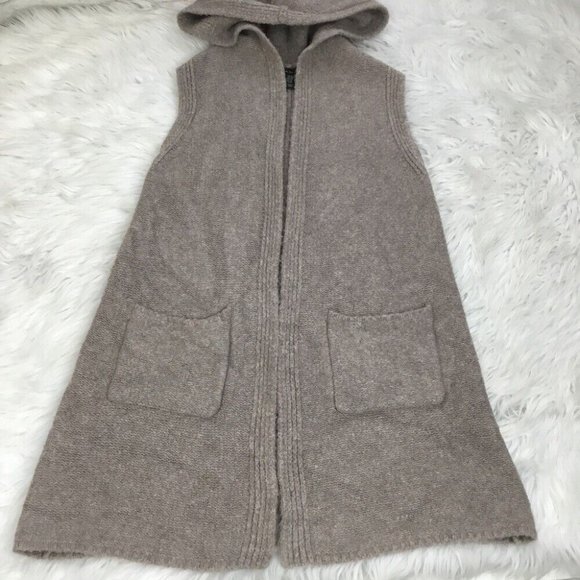 Tahari Women’s Tan Coastal Sleeveless Lagenlook Hooded Open‎ Cardigan XS/C33 - Picture 5 of 9